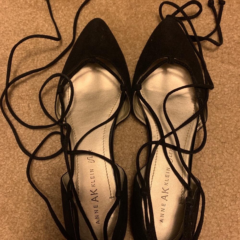 Anne Klein Ottilia Black Suede Flats, Size 8